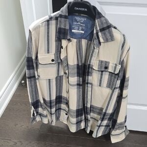 Jack and Jones Men's Plaid Shirt Jacket - Black and Cream